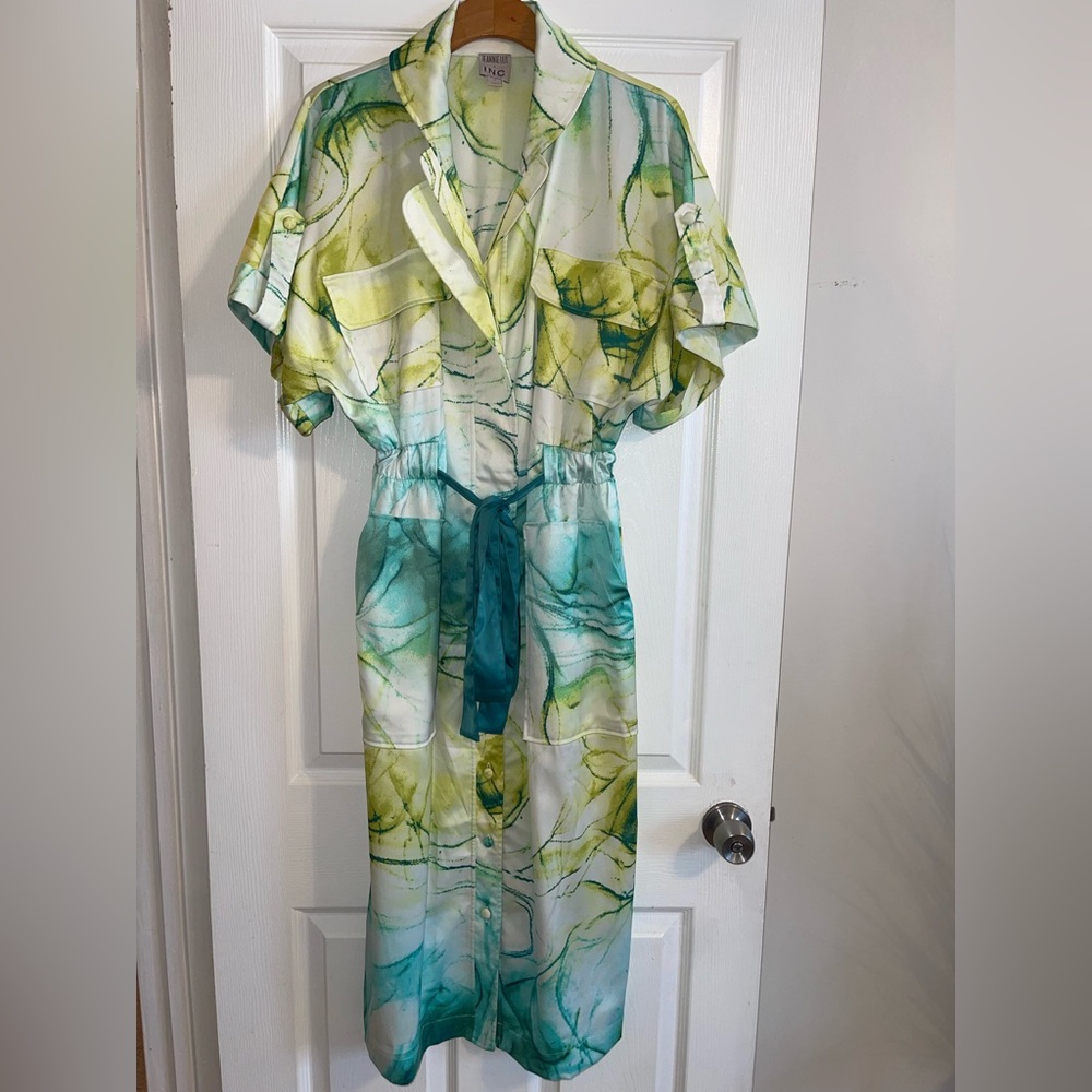 INC International Concepts x Jeannie Mai Vibrant Green and Teal Midi Dress